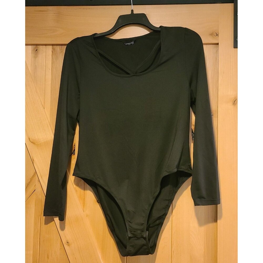 Bloomchic Women’s US 12 Bodysuit Black Long Sleeve Strappy Chest